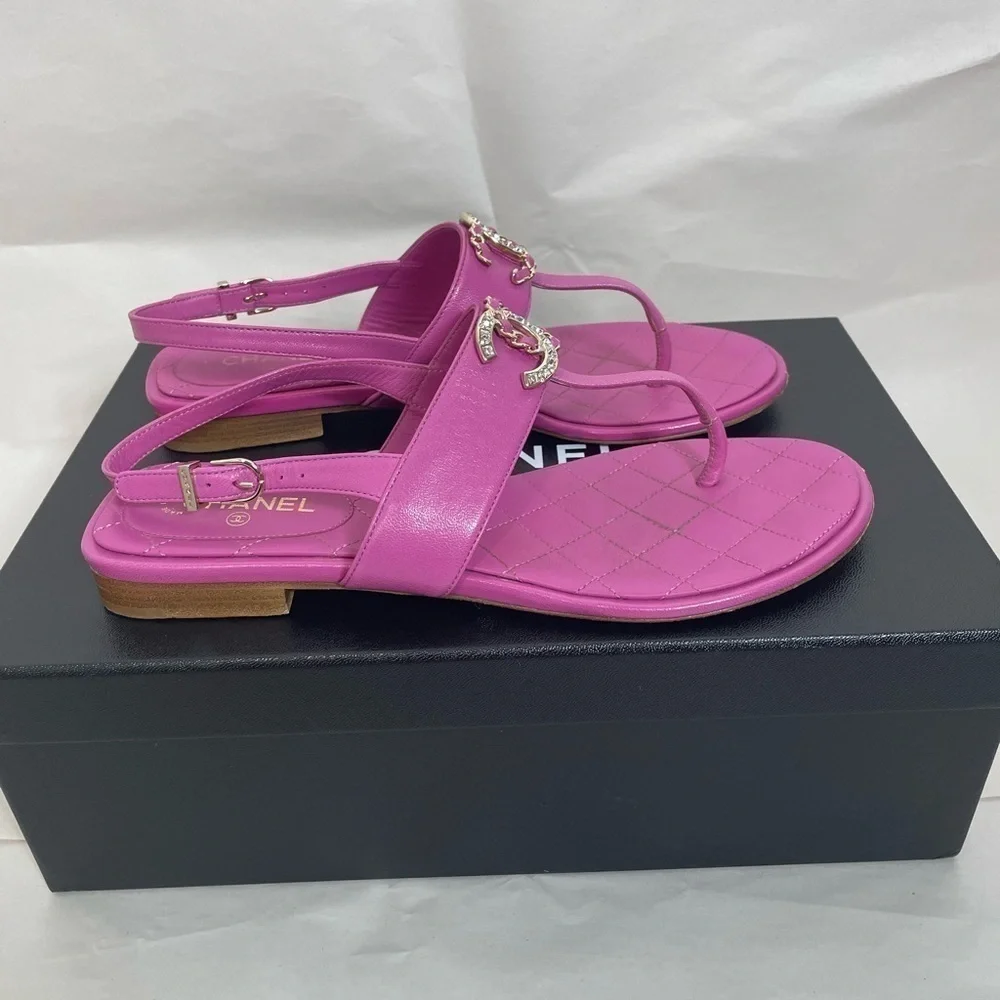 Chanel 21C Lambskin CC Crystal Sandals